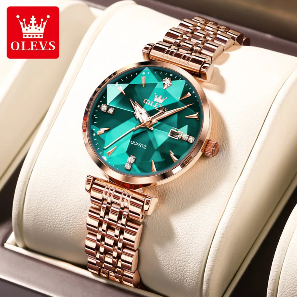 OLEVS Rhombic Mirror Watch – Elegant Quartz Waterproof