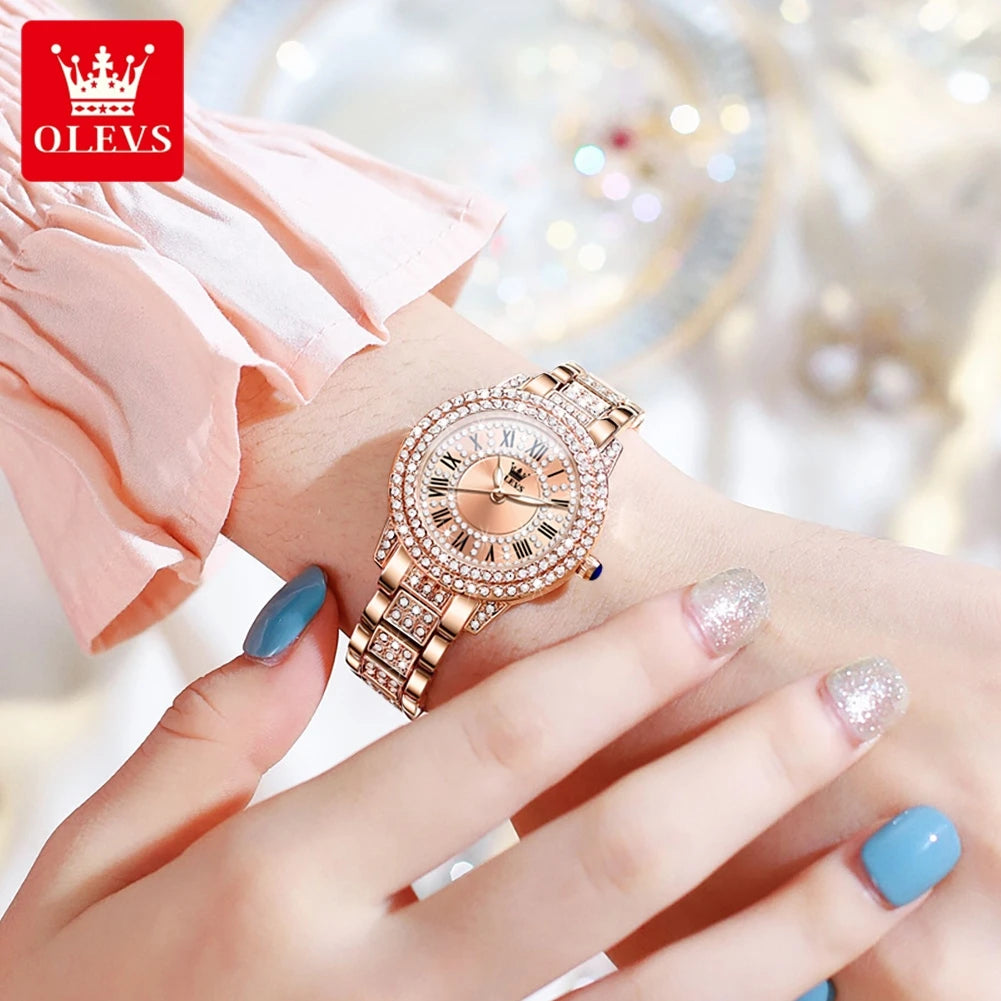 OLEVS Luxury Diamond Watch – Roman Dial Waterproof Luminous