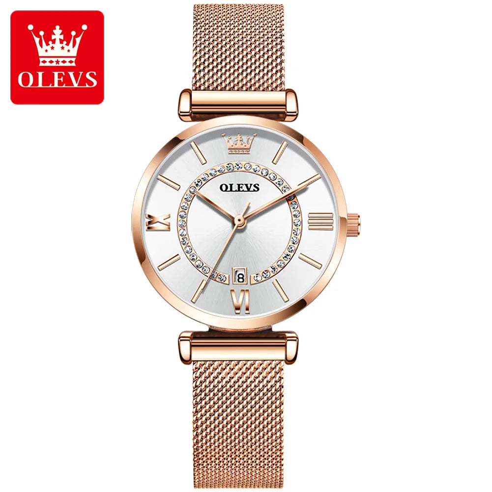 OLEVS 6892 Zircon Mesh Watch – Stainless Steel Luminous