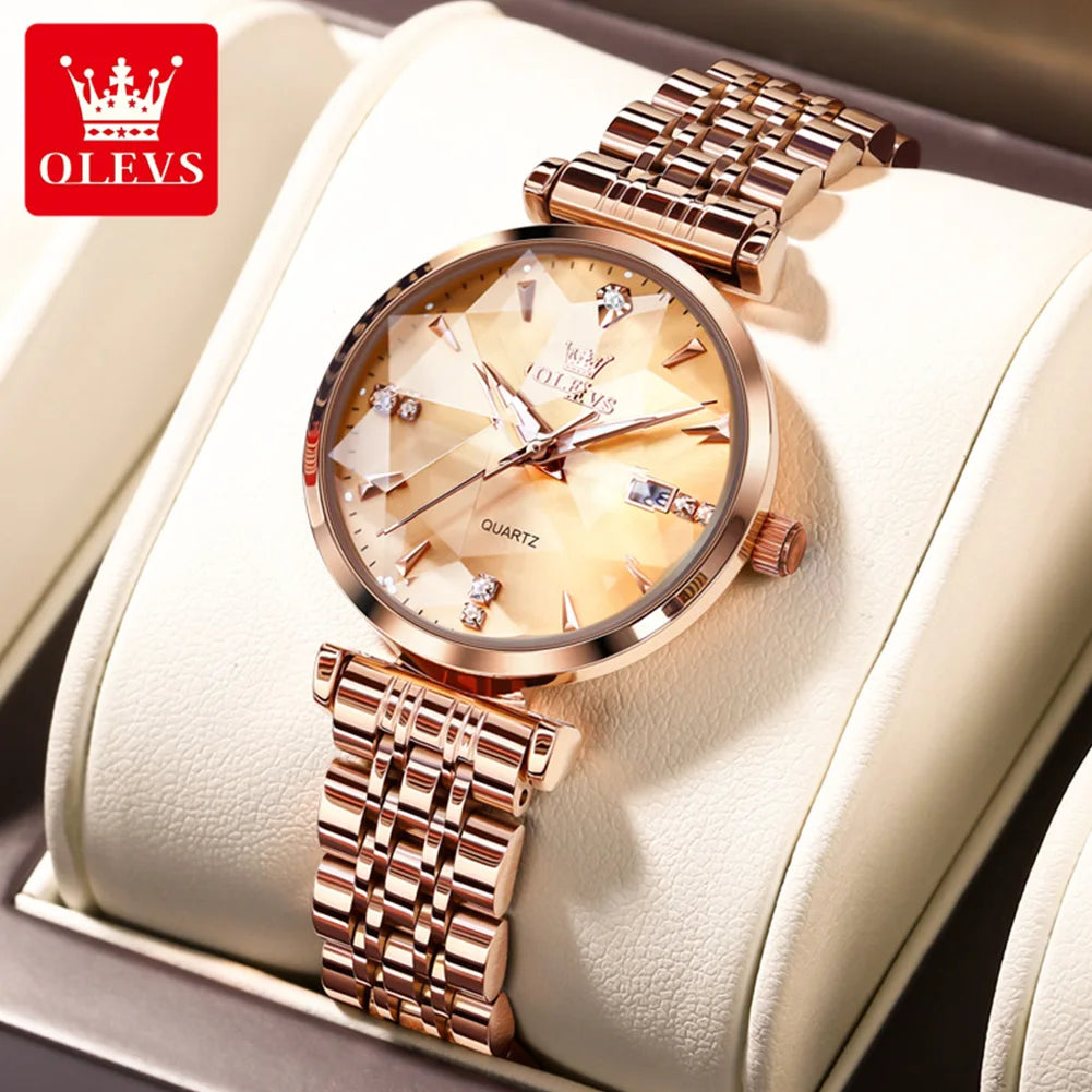OLEVS Rhombic Mirror Watch – Elegant Quartz Waterproof