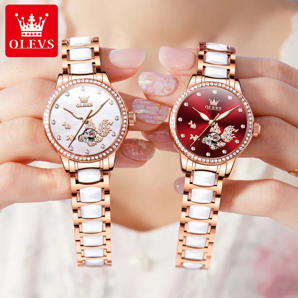 OLEVS 7001 Mechanical Watch – Koi Carp Diamond Ceramic