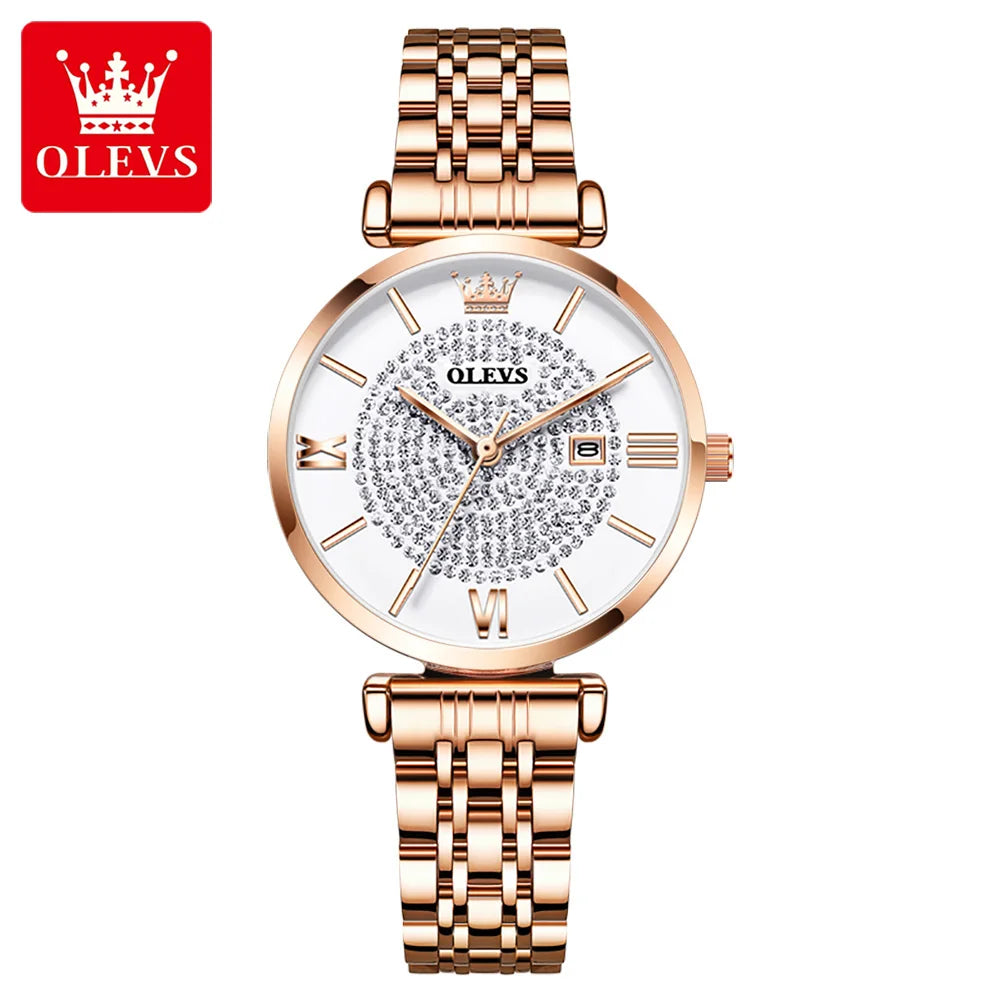 OLEVS 6892 Zircon Mesh Watch – Stainless Steel Luminous