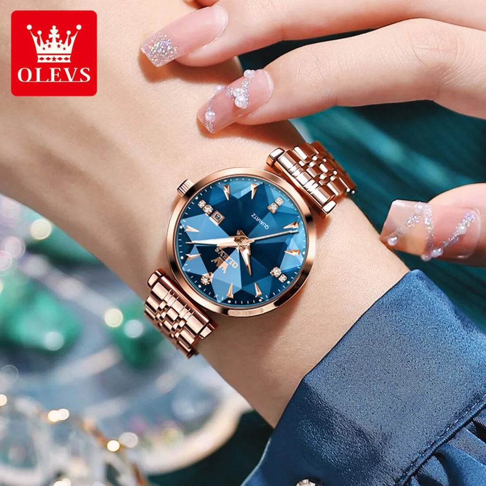 OLEVS Rhombic Mirror Watch – Elegant Quartz Waterproof