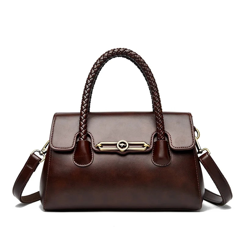 Women's Woven Leather Top-Handle Bag