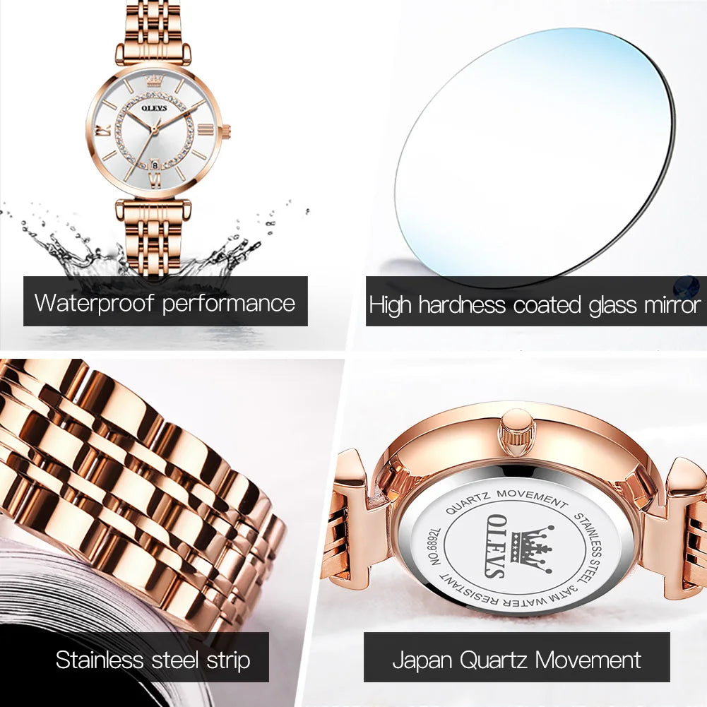 OLEVS 6892 Zircon Mesh Watch – Stainless Steel Luminous