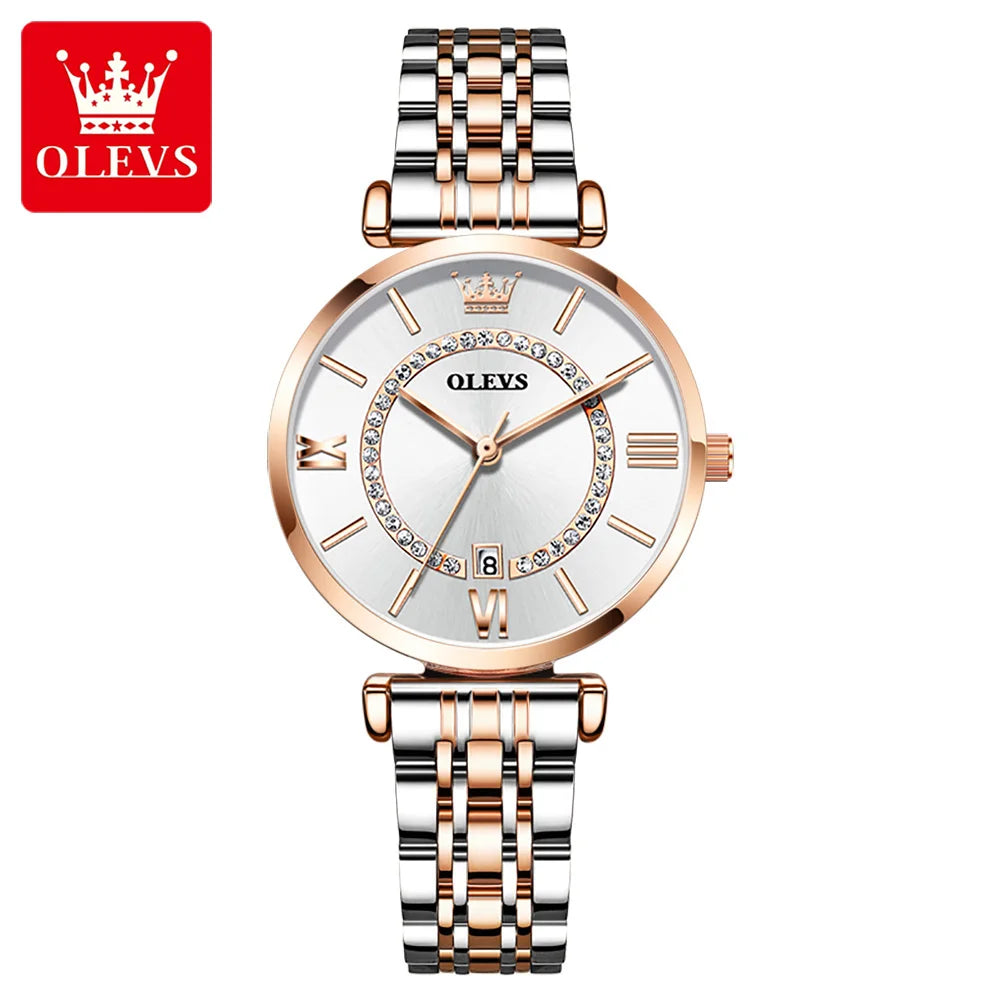 OLEVS 6892 Zircon Mesh Watch – Stainless Steel Luminous