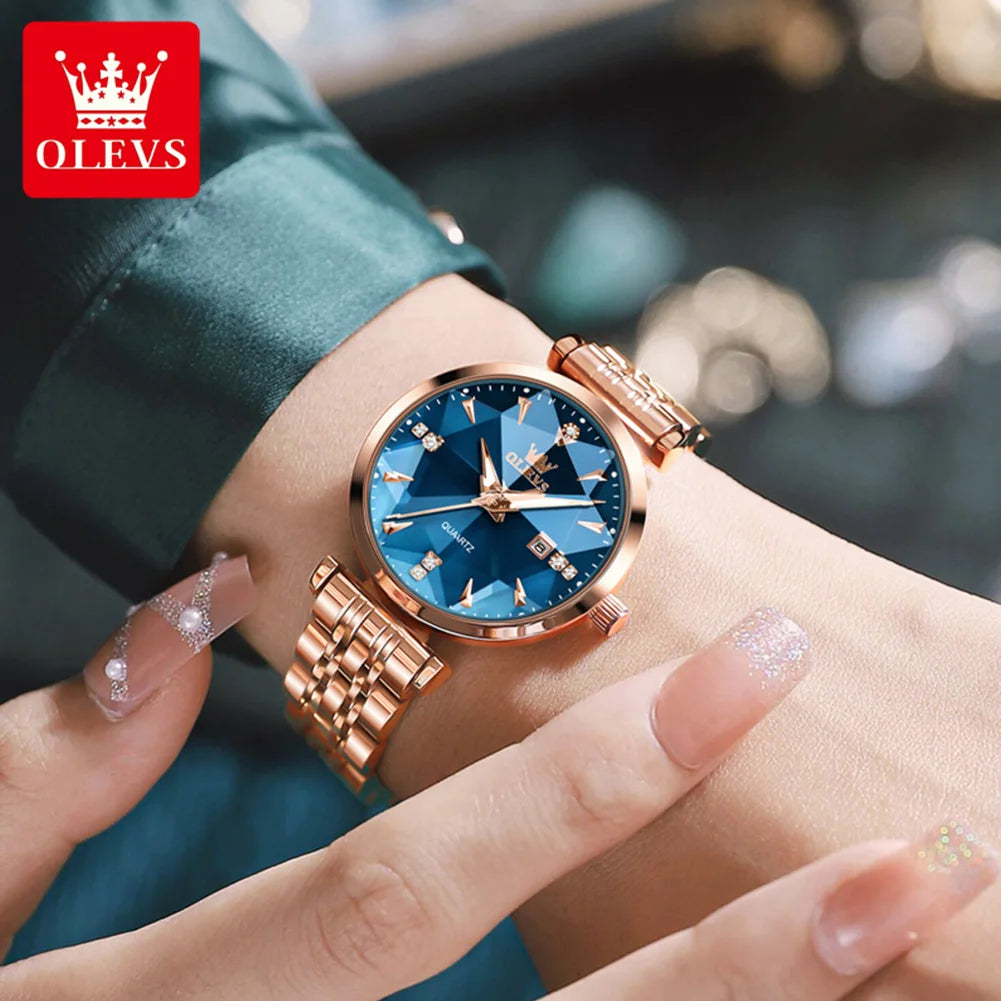 OLEVS Rhombic Mirror Watch – Elegant Quartz Waterproof