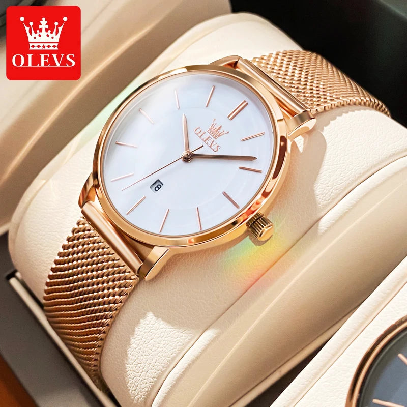 OLEVS Luxury Quartz Watch – Rose Gold Stainless Steel Gift Set