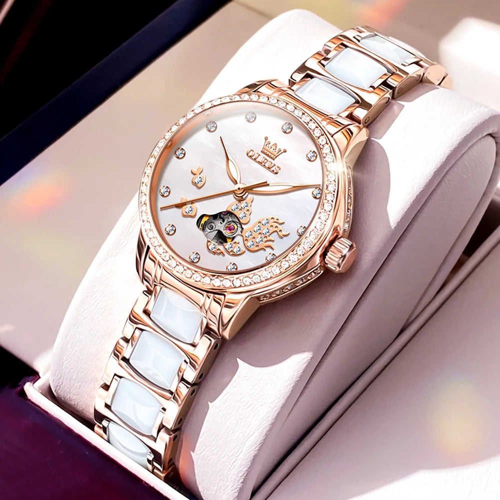 OLEVS 7001 Mechanical Watch – Koi Carp Diamond Ceramic