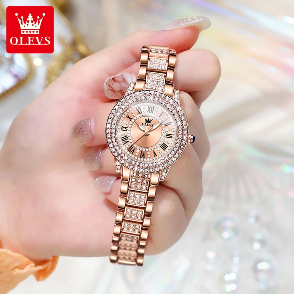 OLEVS Luxury Diamond Watch – Roman Dial Waterproof Luminous