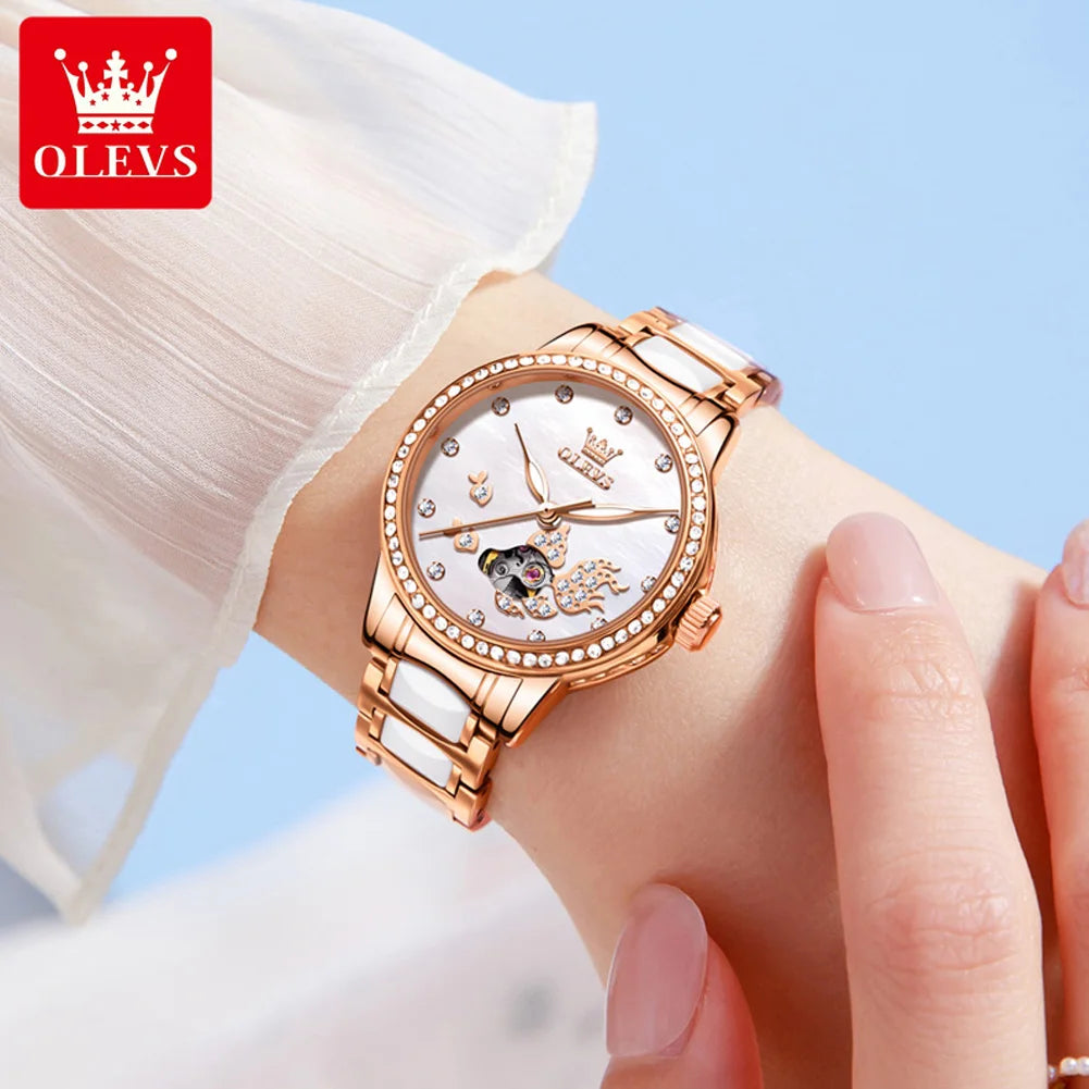 OLEVS 7001 Mechanical Watch – Koi Carp Diamond Ceramic