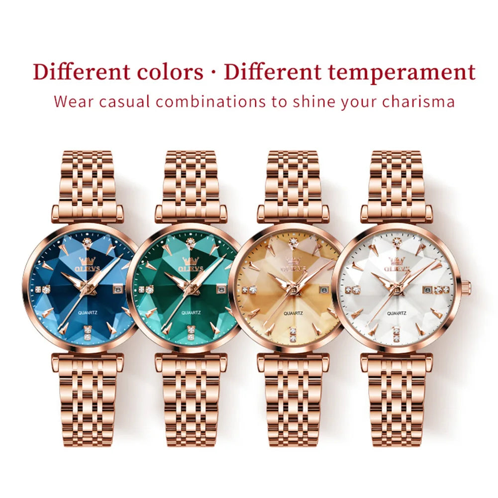 OLEVS Rhombic Mirror Watch – Elegant Quartz Waterproof