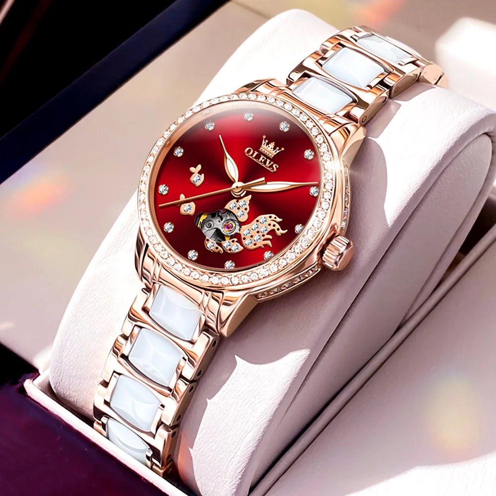 OLEVS 7001 Mechanical Watch – Koi Carp Diamond Ceramic