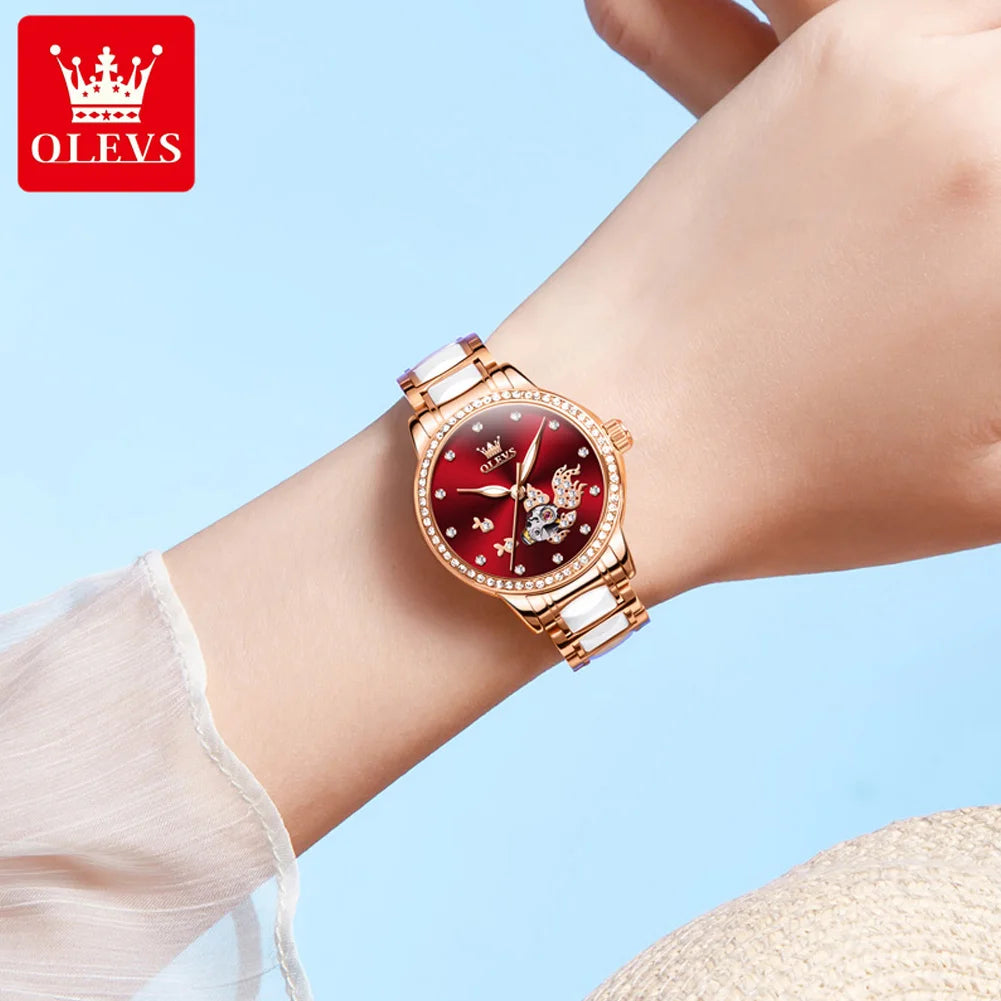 OLEVS 7001 Mechanical Watch – Koi Carp Diamond Ceramic