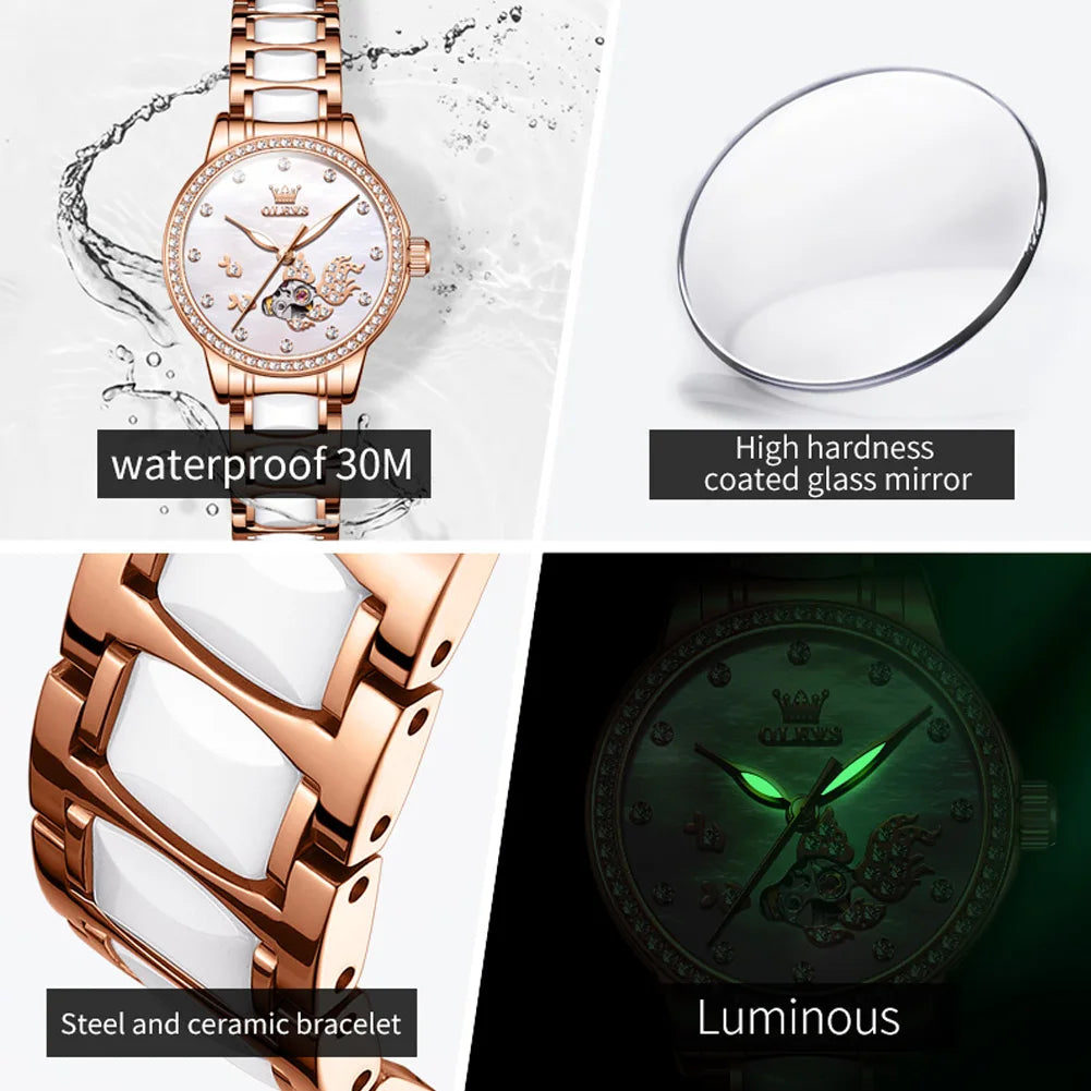 OLEVS 7001 Mechanical Watch – Koi Carp Diamond Ceramic