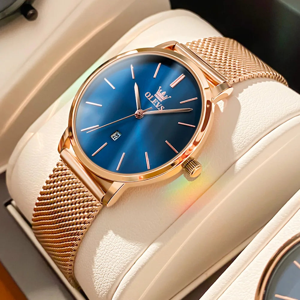 OLEVS Luxury Quartz Watch – Rose Gold Stainless Steel Gift Set