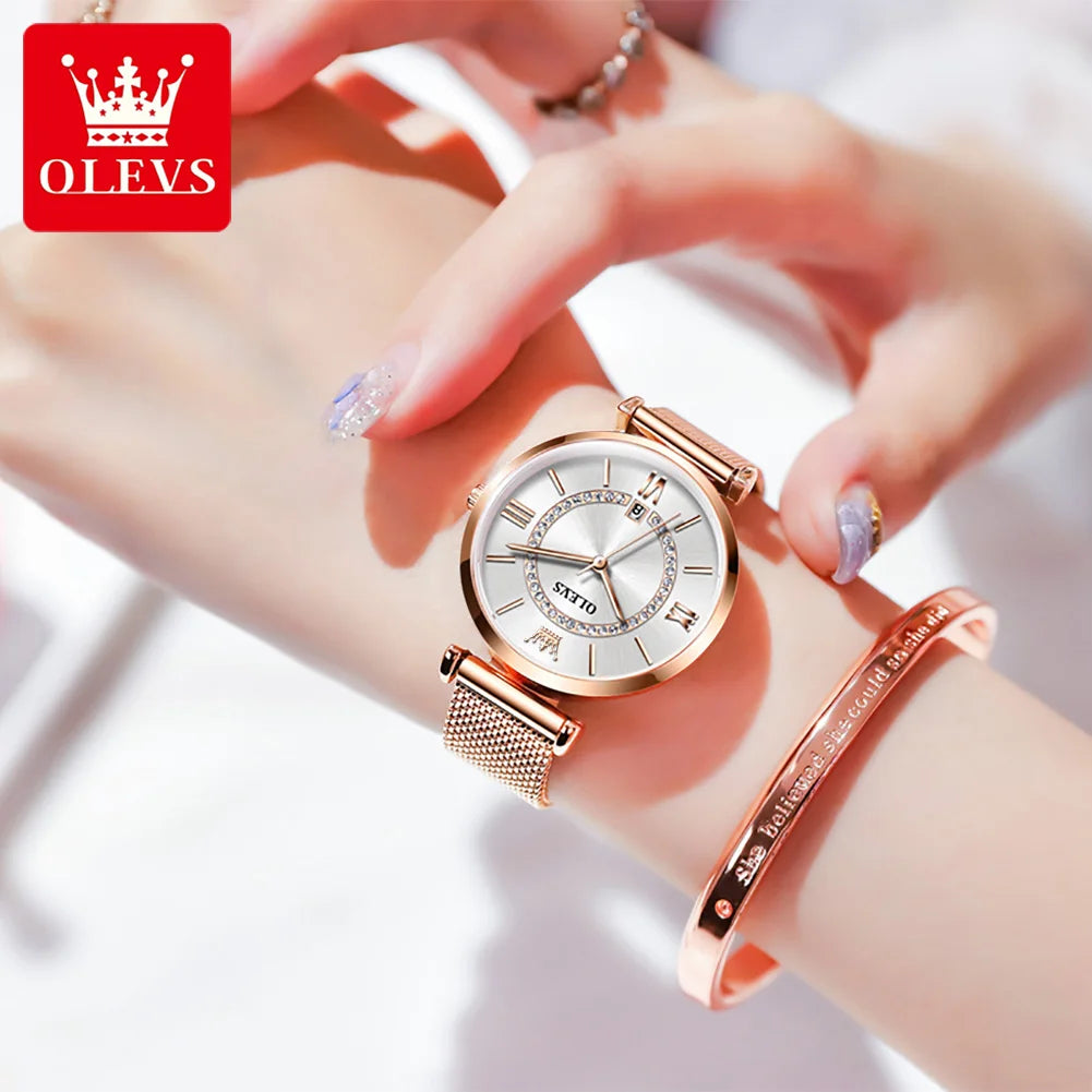 OLEVS 6892 Zircon Mesh Watch – Stainless Steel Luminous
