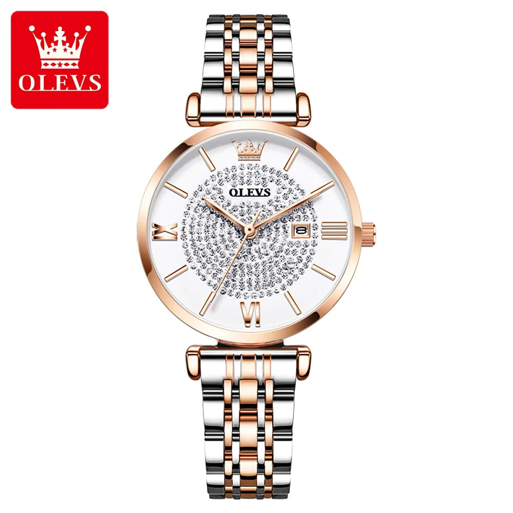 OLEVS 6892 Zircon Mesh Watch – Stainless Steel Luminous
