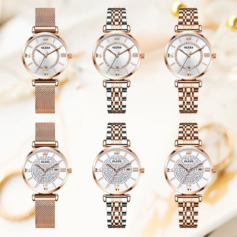 OLEVS 6892 Zircon Mesh Watch – Stainless Steel Luminous