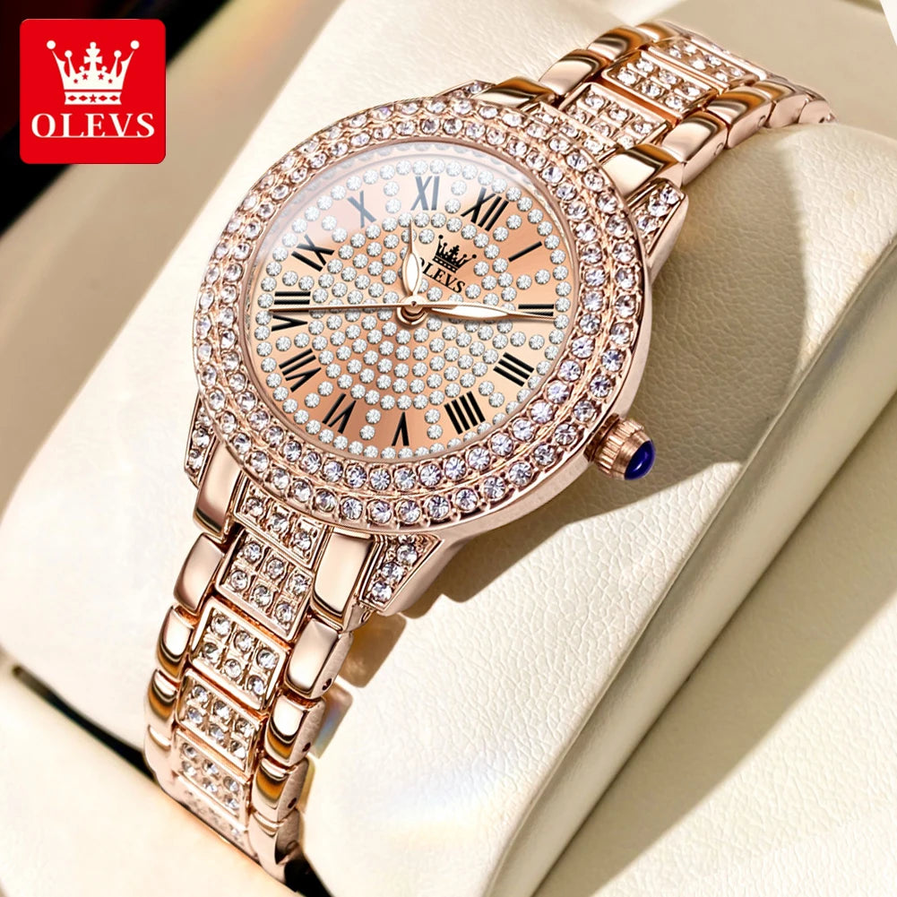 OLEVS Luxury Diamond Watch – Roman Dial Waterproof Luminous