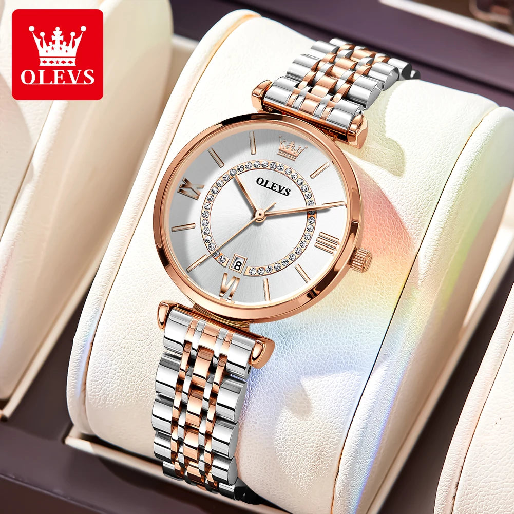 OLEVS 6892 Zircon Mesh Watch – Stainless Steel Luminous