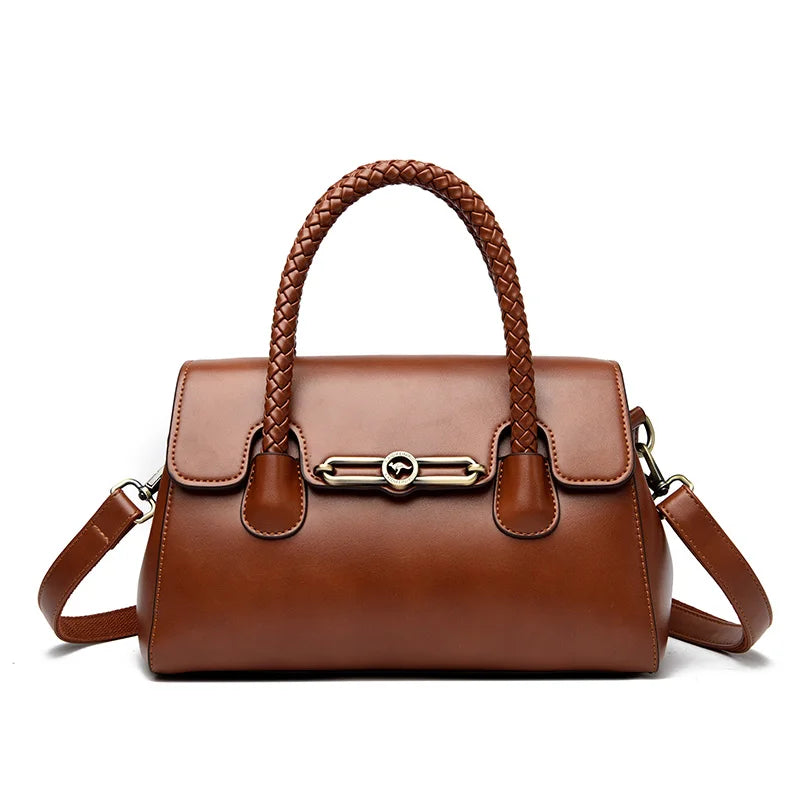Women's Woven Leather Top-Handle Bag