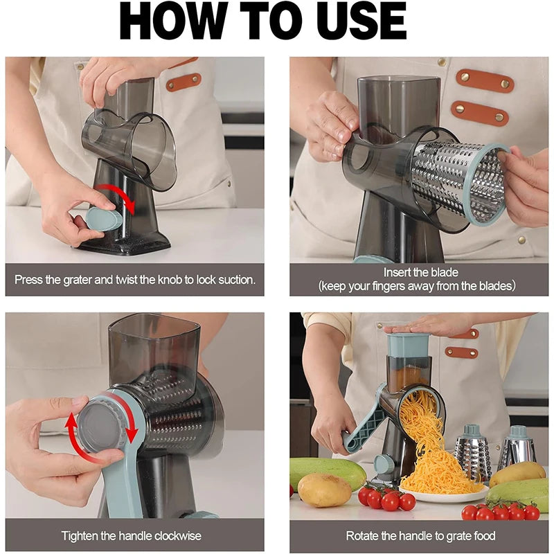 3-in-1 Rotary Cheese Grater & Vegetable Shredder