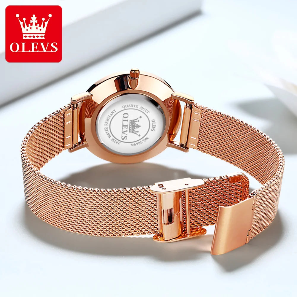 OLEVS Luxury Quartz Watch – Rose Gold Stainless Steel Gift Set