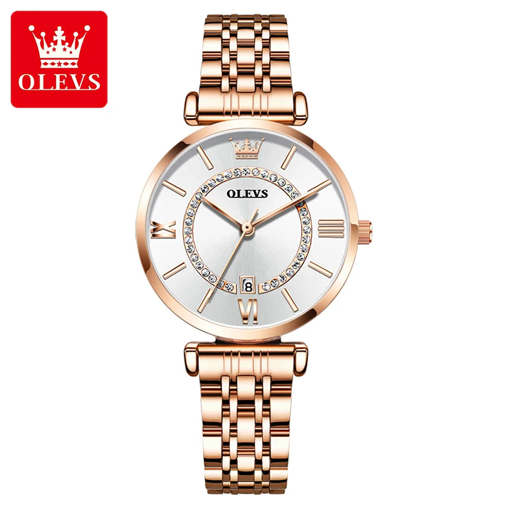 OLEVS 6892 Zircon Mesh Watch – Stainless Steel Luminous
