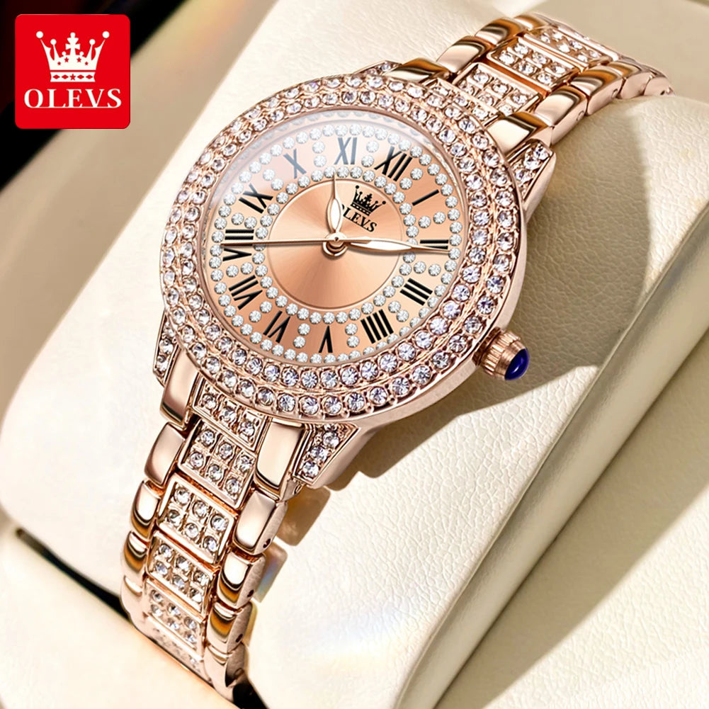 OLEVS Luxury Diamond Watch – Roman Dial Waterproof Luminous