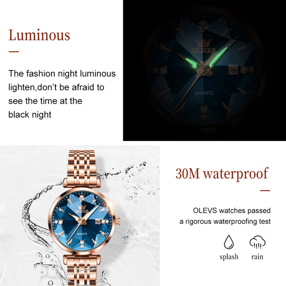 OLEVS Rhombic Mirror Watch – Elegant Quartz Waterproof