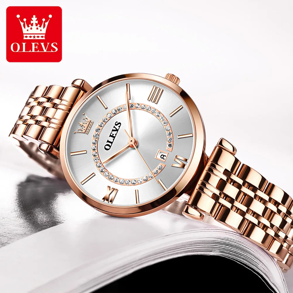 OLEVS 6892 Zircon Mesh Watch – Stainless Steel Luminous