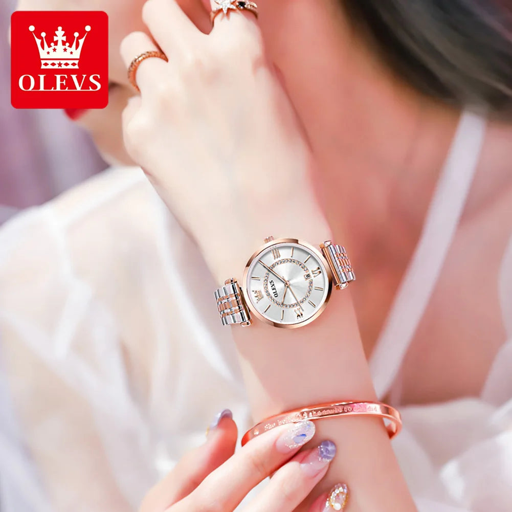 OLEVS 6892 Zircon Mesh Watch – Stainless Steel Luminous